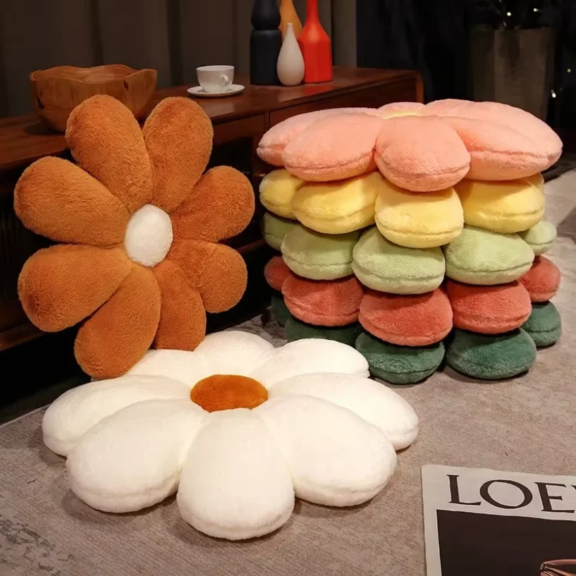 Sofa Bay Window Cushion New Rabbit Fur Daisy Flower Cushion Cushion Lumbar Back Car Cushion Lumbar Cushion Back Cute Pillow