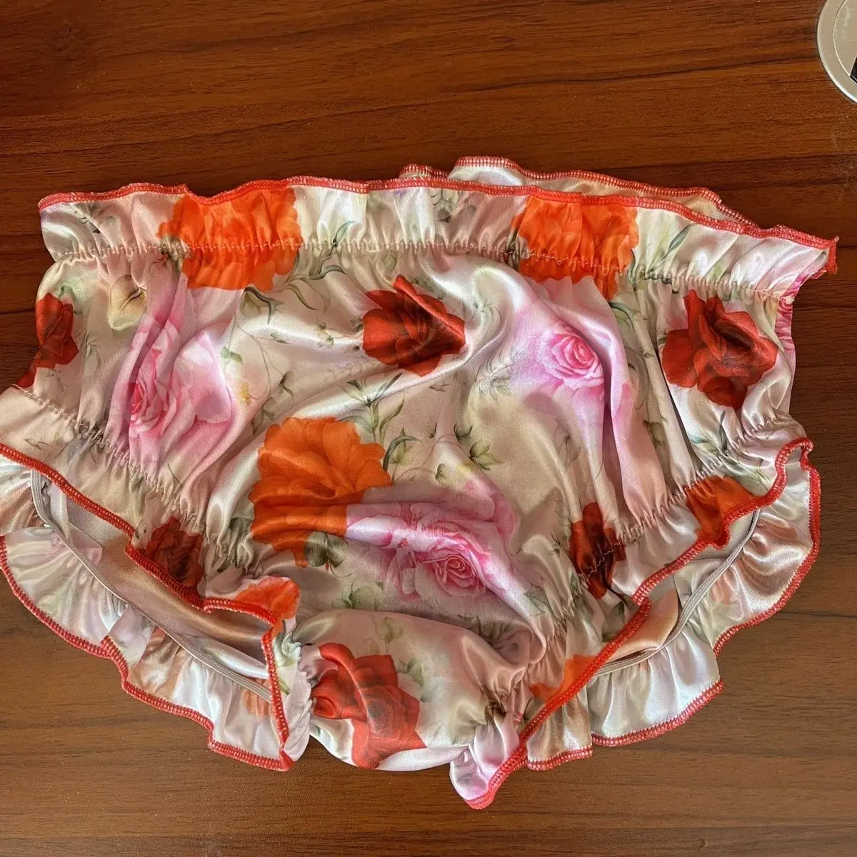Plus Size Underwear 50-90kg Glossy Floral Ruffles Lingerie Soft Silky Panties Women Men Sexy Briefs