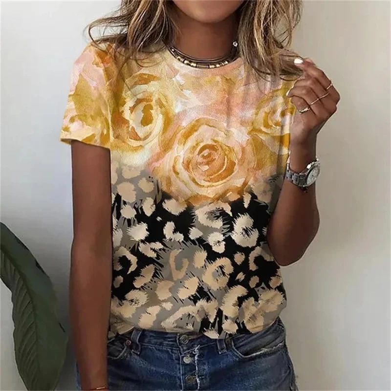 Dames T-Shirts Zomer Mode 3d Bloemen Print Top Dames Kleding Oversized T-Shirts Harajuku Grafische T-Shirts