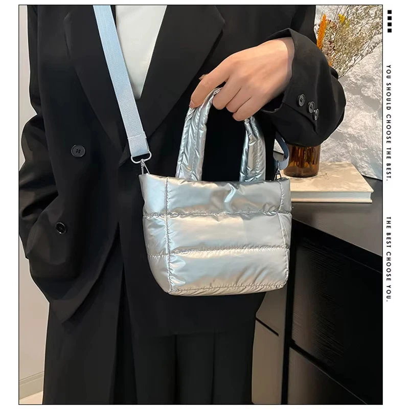 

Fashion Small Quilted Padded Tote Bag Puffer Women Handbags Casual Nylon Shoulder Crossbody Bags Cute Female Purses Shopper Bags