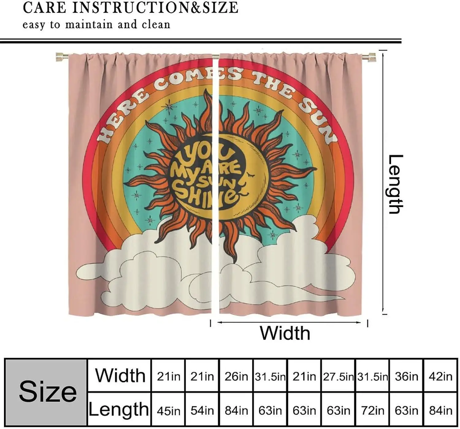 Aesthetic Sun Sunshine Curtains Boho Boho Window Curtain Panel Lightweight Light Filtering Bedroom Living Room Decor Typography