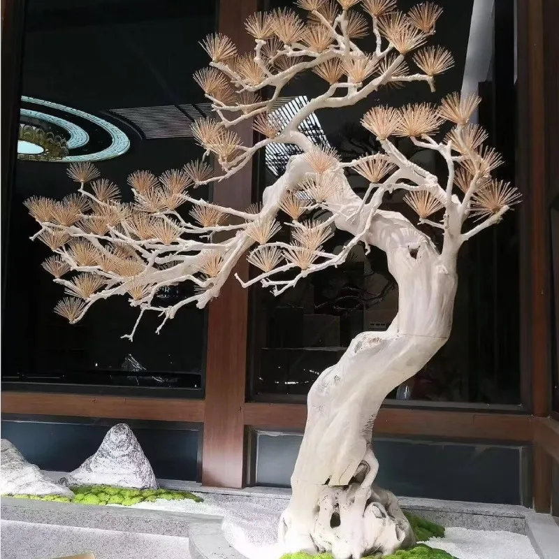 Simulation cedar shopping mall decoration pine tree ornament photography props solid wood carving pine tree