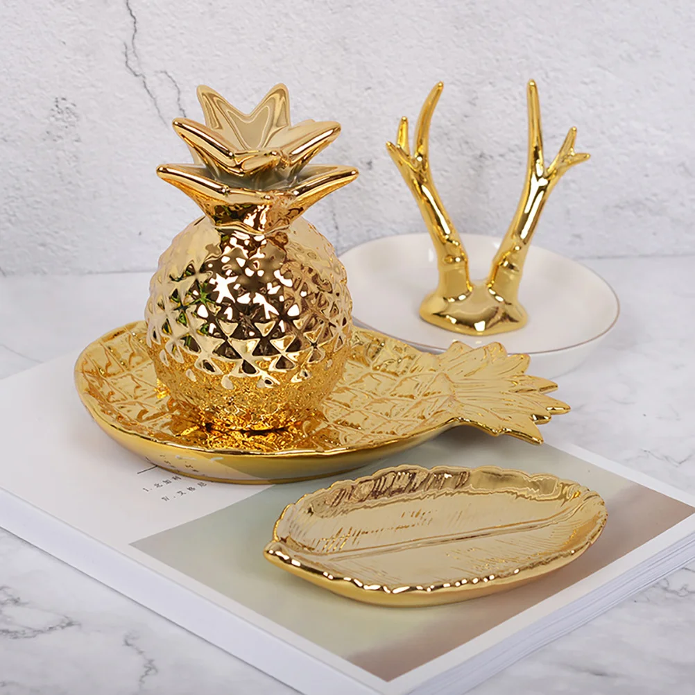 

1Pcs Ceramic Pineapple Jewelry Tray Creative Jewelry Storage Dish Elegant Decoration for Bedroom Bathroom