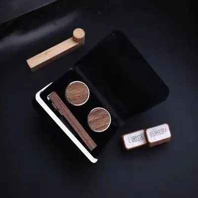 

Sturdy Necktie Walnut Sturdy Necktie Fixing Clip Cuff Links Set Fashion Tie Clip for Shirts Decorative Studs Practical Durable