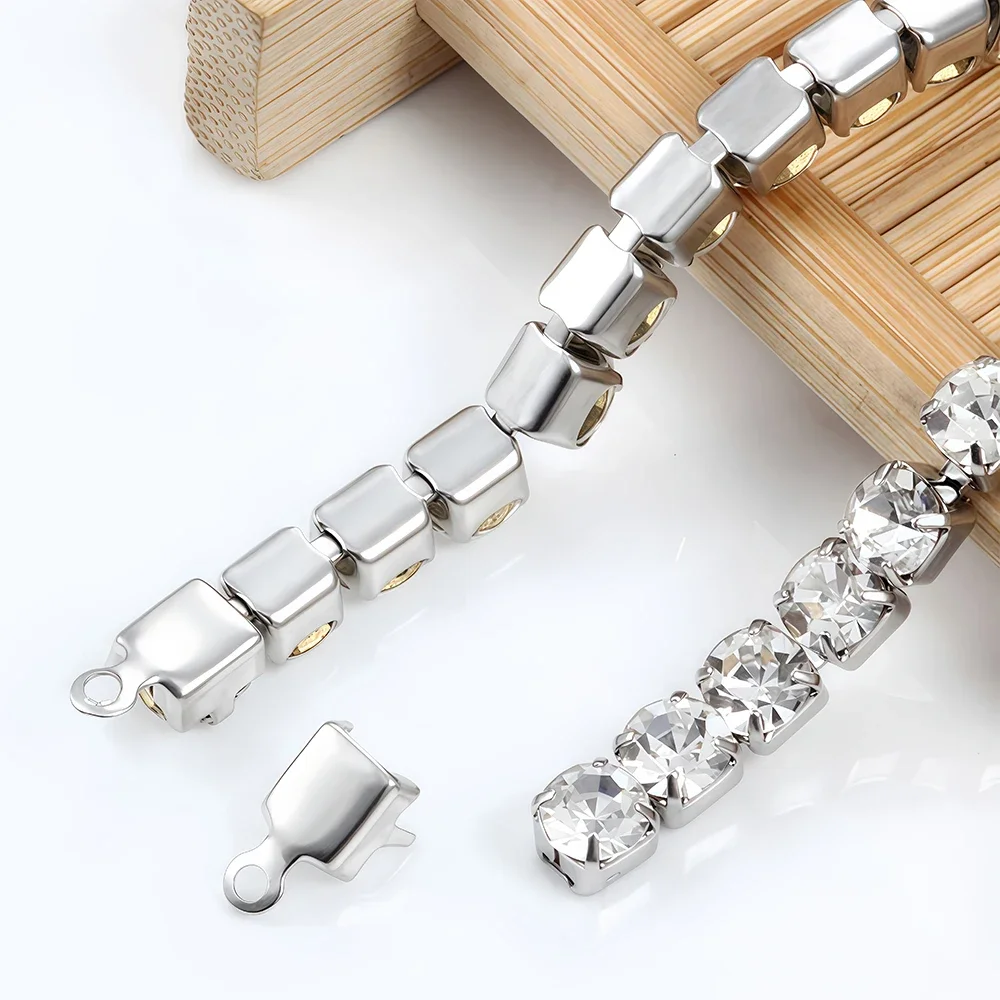 10/20Pcs Stainless Steel Gold Crimp Trim End Beads Connectors Clasp Tips Fastener DIY Necklace Rhinestone Chain Jewelry Making