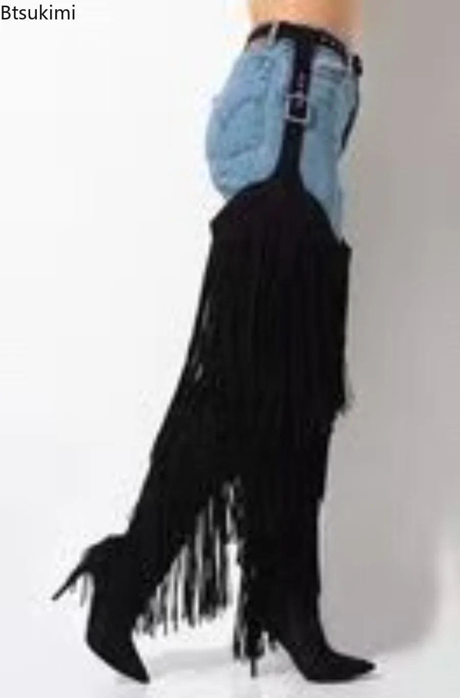 2026 Fashion Ladies Over Knee Belt Tassel Boots Autumn Winter Stiletto Stage Catwalk Model Boots Snake Pattern Street Sexy Boots view 5