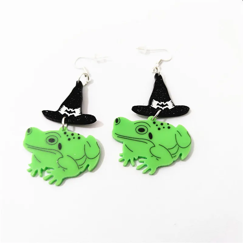 KUGUYS Acrylic Animal Wizard Frog Drop Earrings for Women Trendy Halloween Jewelry Fashion Accessories