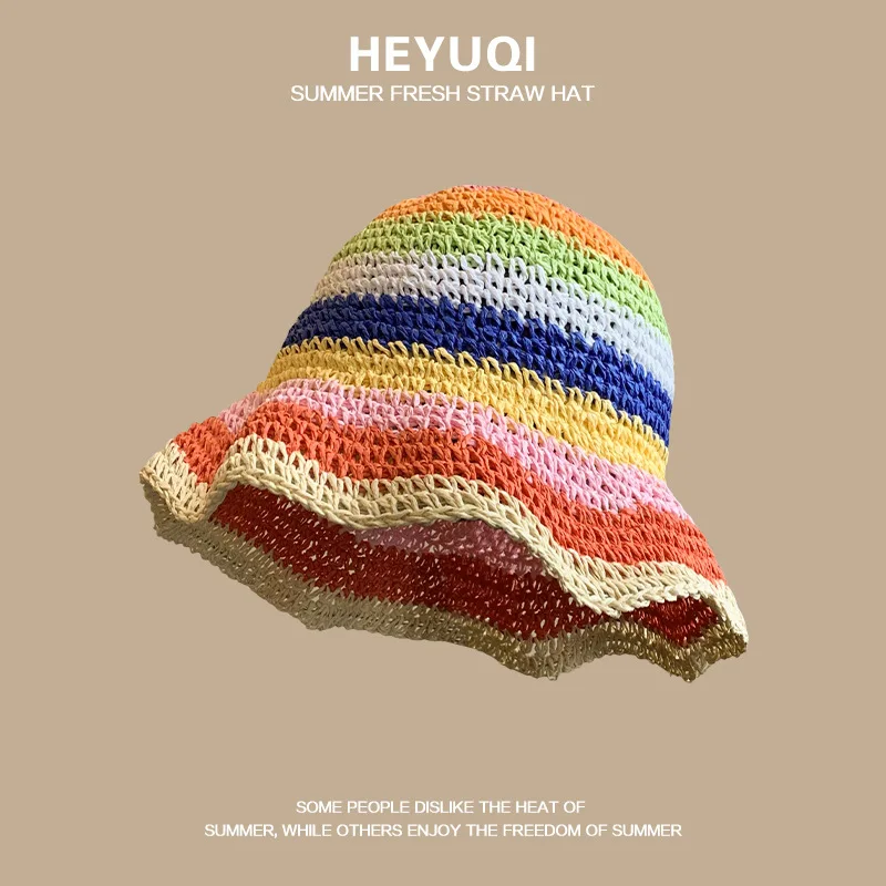 Custom French Lace Raffia Straw Hat Women Summer Beach New Large Brim Sunshade Vacation Hat Hollow Beach Hat