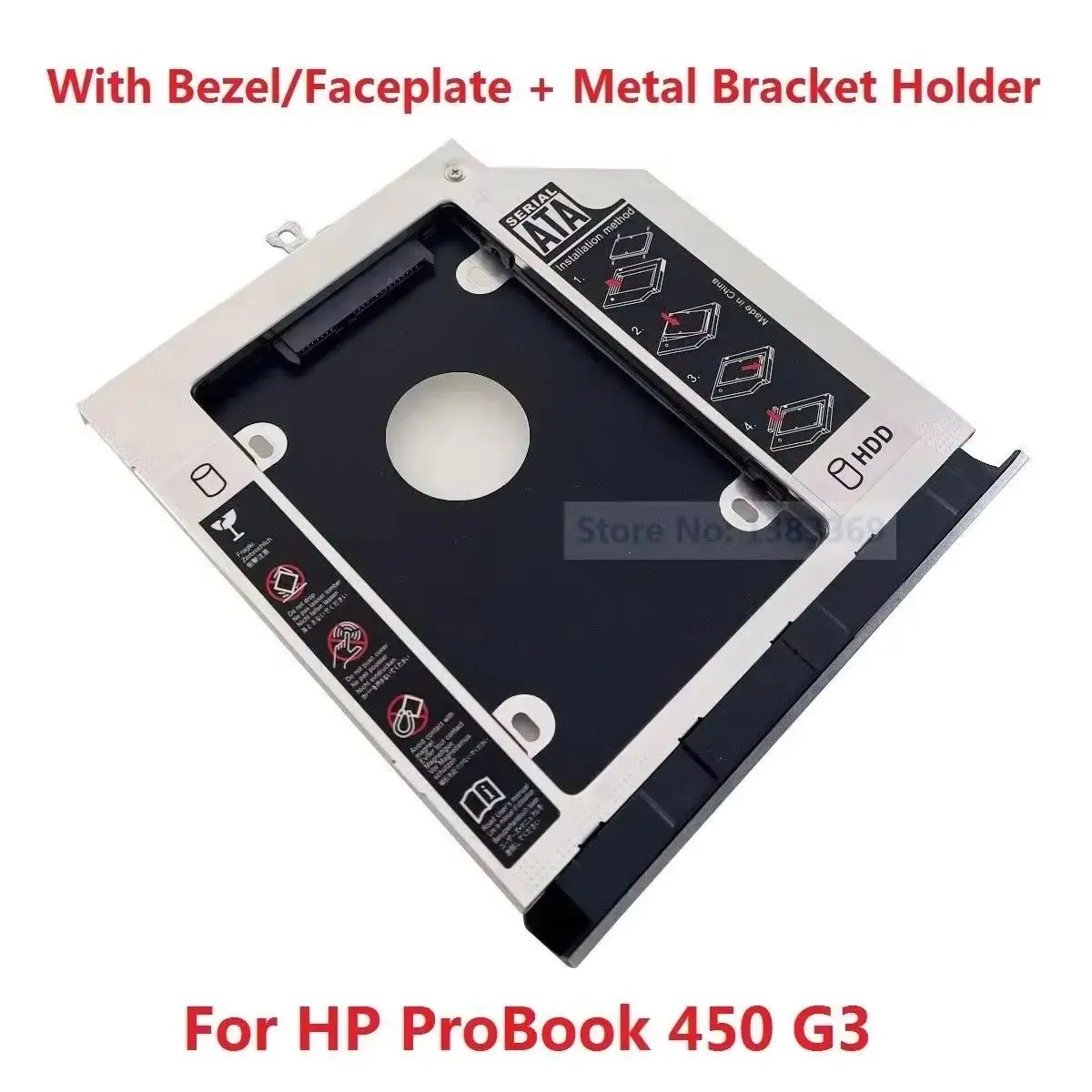 With Matched Faceplate Panel 9.5mm 2nd Secondary 2.5 SATA Hard Drive HDD Optical bay Caddy Frame Bracket for HP ProBook 450 G3