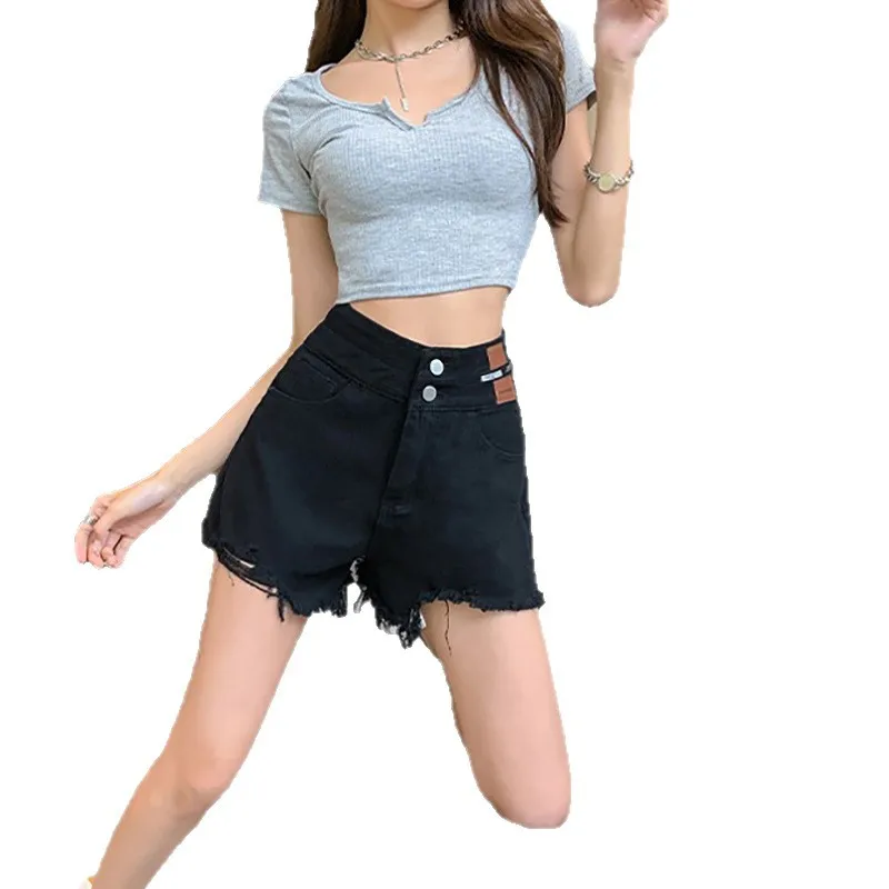 

High Waist Loose Versatile A-Line Wide Leg Ort Jeans Spring Summer Thin Fabric Plus Size Women's Casual Waed Denim Hot Pants