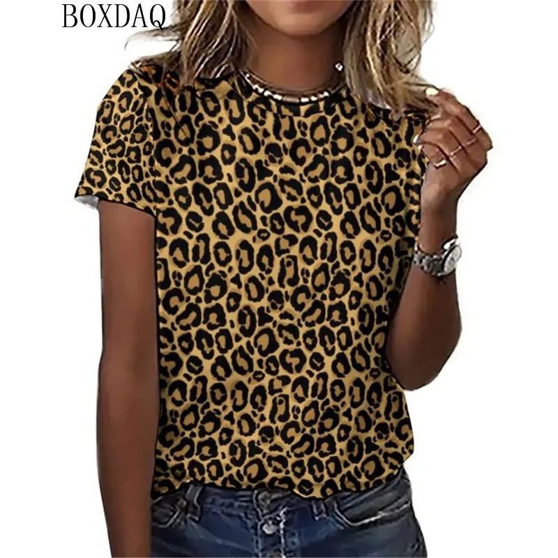 Summer Women 3D Print T-Shirts Short Sleeve Round-Neck Leopard Pattrern Fashion T Shirt Loose Casual Oversized Female Tops Tee