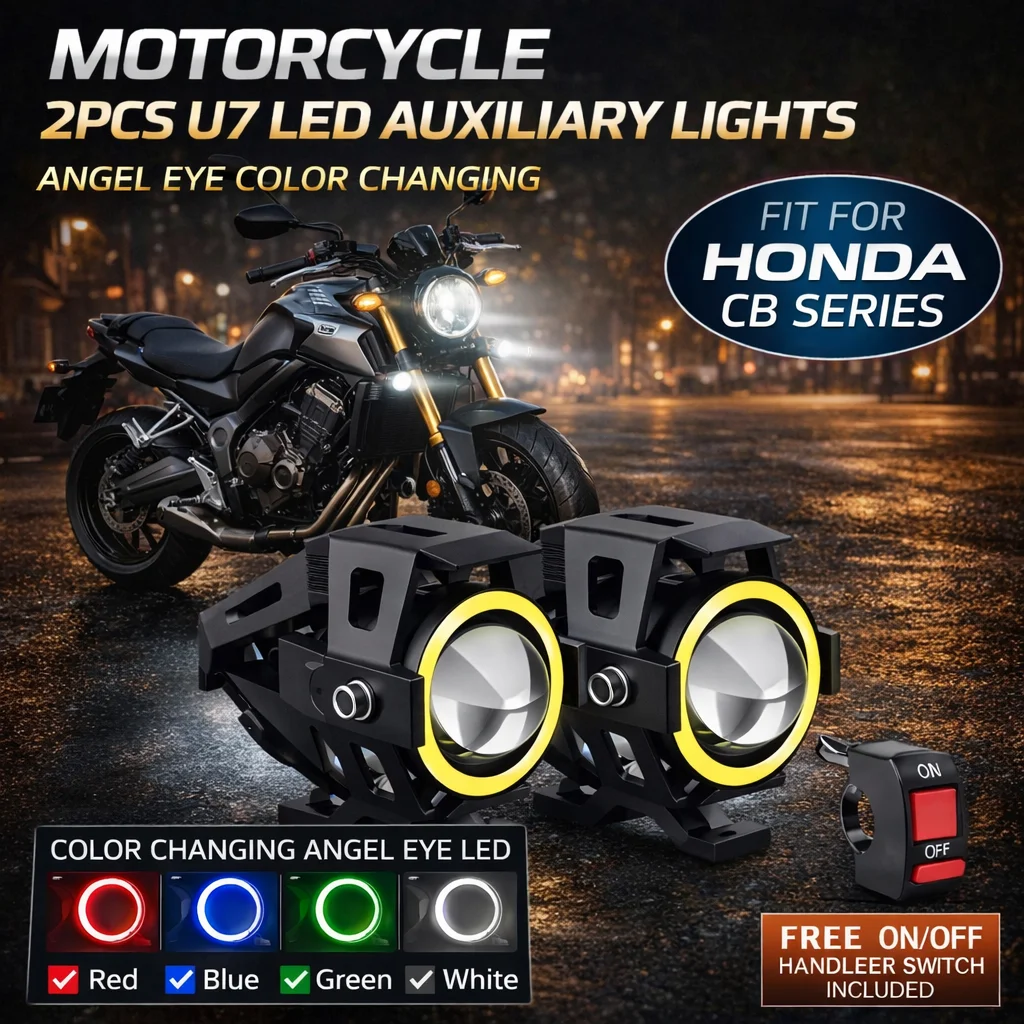 Waterproof Motorcycle LED Headlight 3000LMW U7 Motorbike LED Driving Fog Spot Light with Switch For Honda CB 599 600F CB 400 500