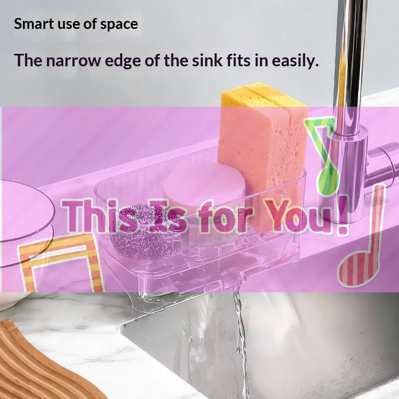 

【HMA】Transparent Sink Caddy Sponge Holder With Drainage Base Compact Kitchen Organizer For Countertop