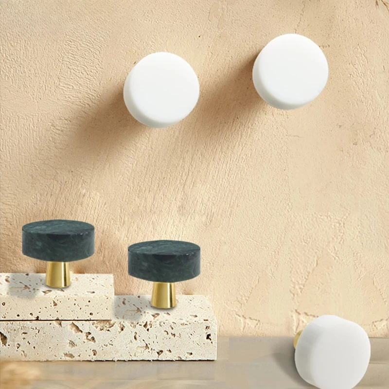 Marble Brass Furniture Handles Modern White Green Round Pulls Cupboard Wardrobe Dresser Drawer Cabinet Knobs Kitchen
