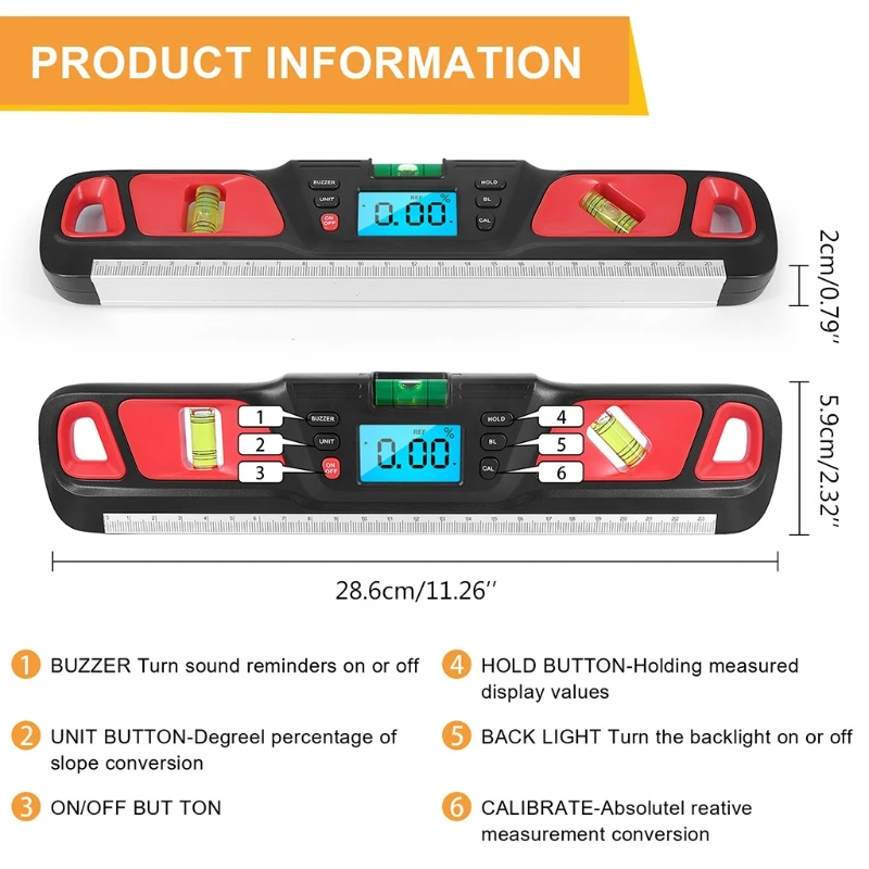 LCD バックライトとマグネット付きデジタル水準器 360 度電子水準器