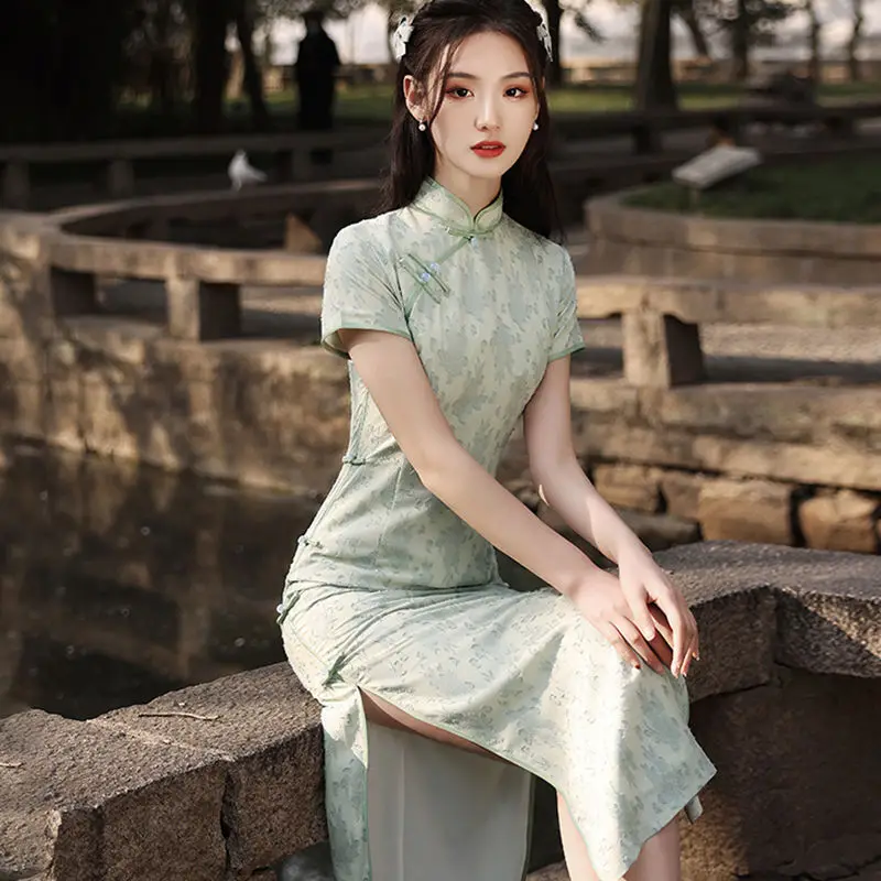 

Yourqipao Chinese Improved Cheongsam Women's Summer Chiffon Young Girls' Dress Tradtional Hanfu Tang Suit Kimono Evening Dress