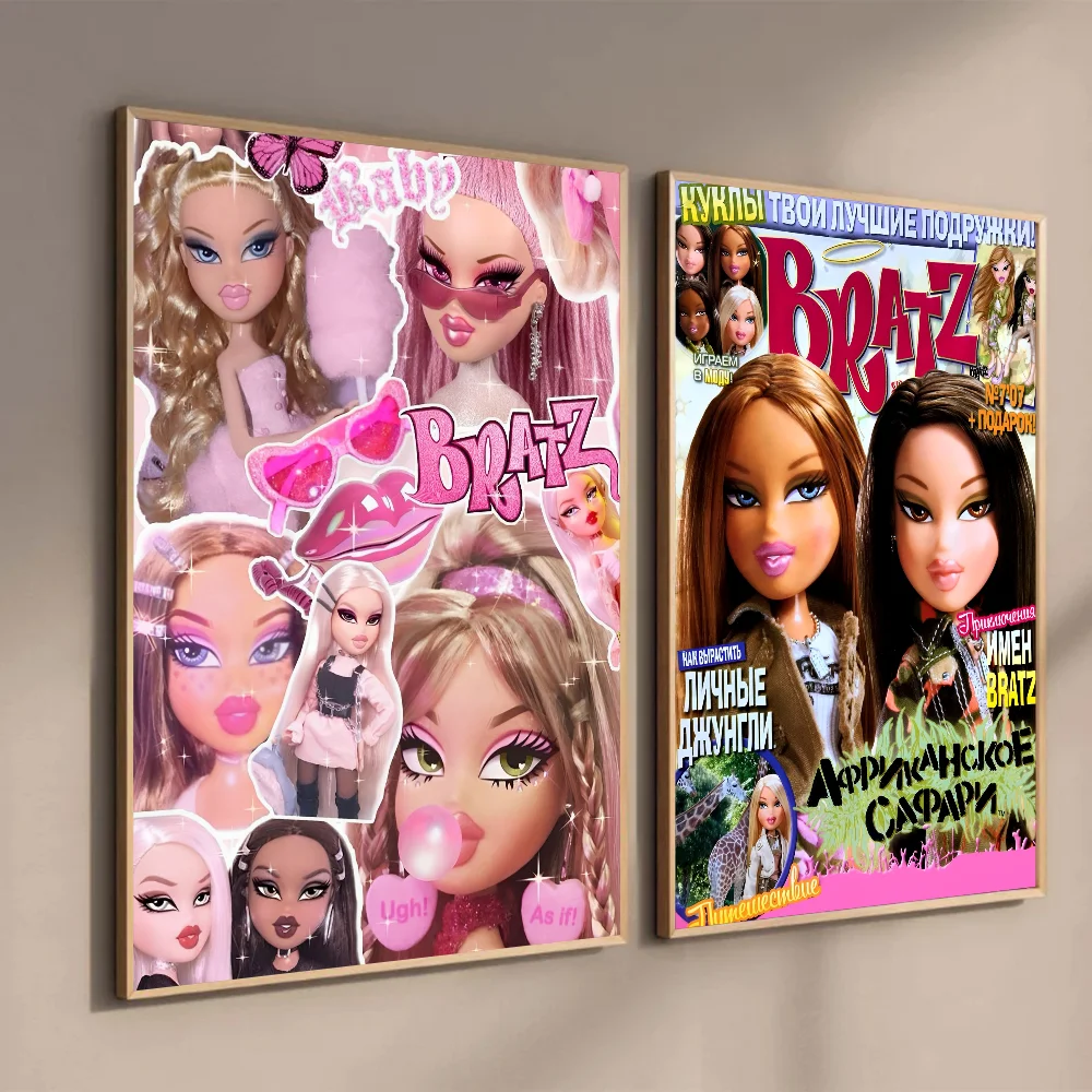 1pc Bratz Doll Classic Classic Vintag Poster Self-adhesive Art Waterproof Paper Sticker Coffee House Bar Room Wall Decor