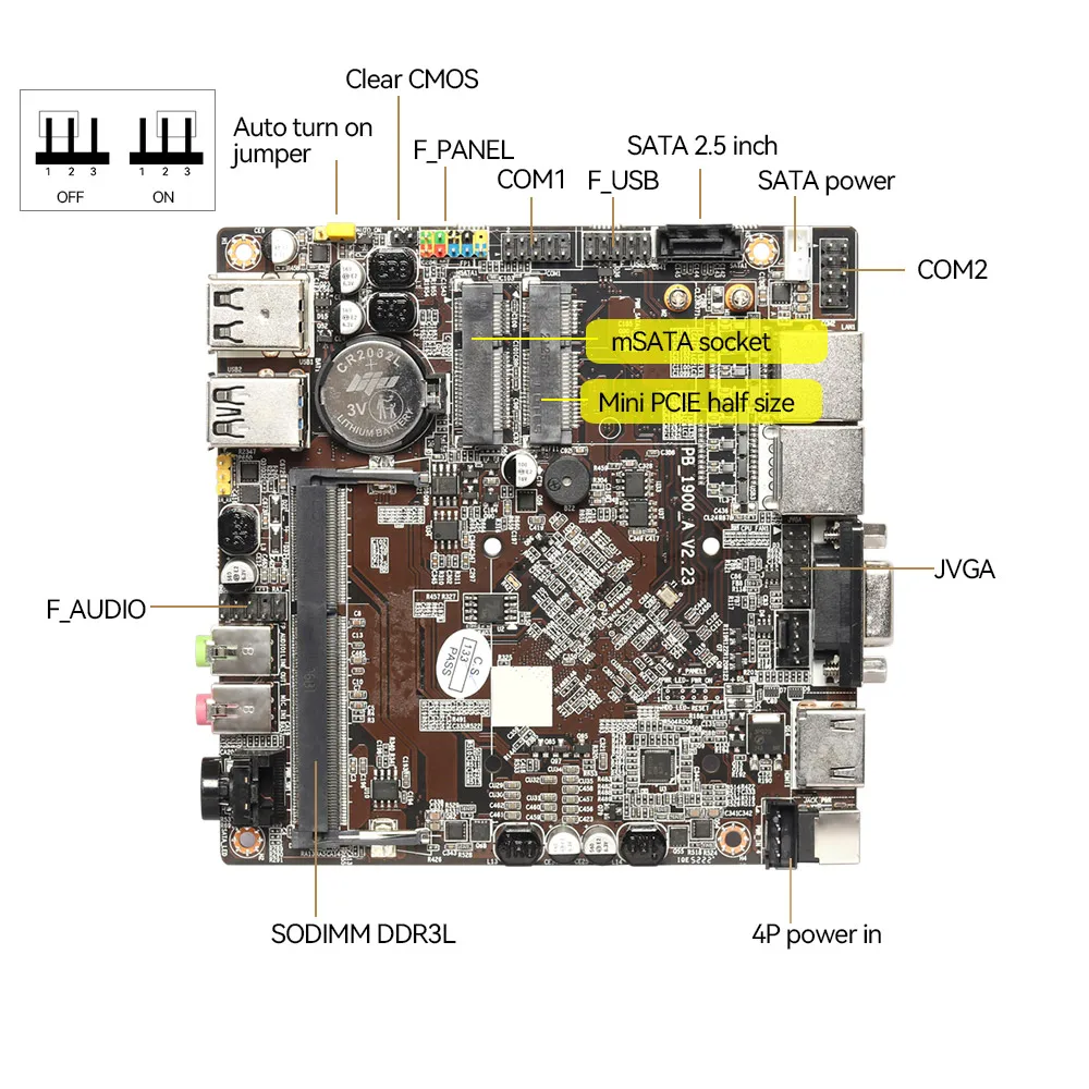 XCY Fanless Mini PC Intel Celeron J1900 Quad-Cores 2.0GHz 2x RS232 2x LAN Windows 10 Linux Embedded IoT Industrial Computer