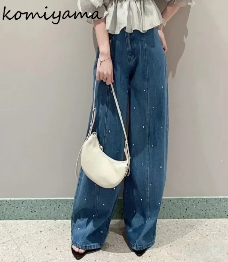 Patchwork Diamonds Denim Pantalones Mujer 2024 Autumn New Women Wide Leg Pants High Waist Woman Straight Ropa Japan Roupas