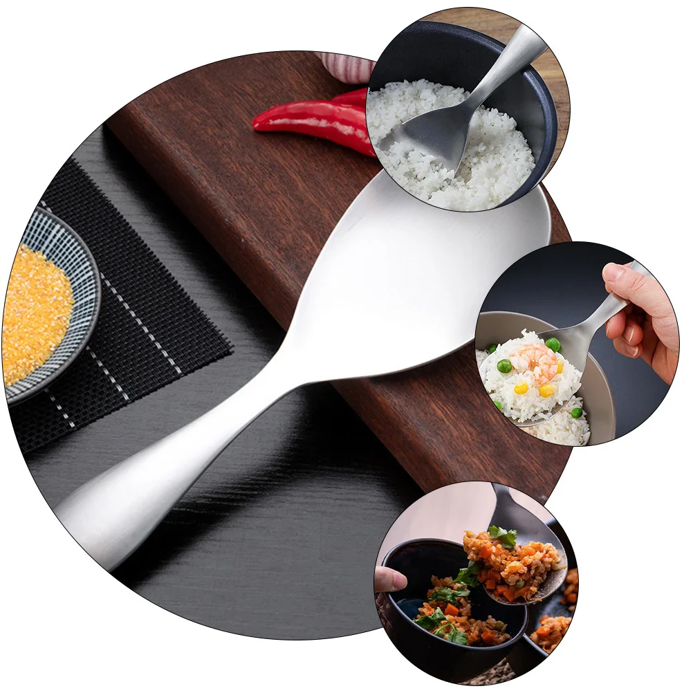 

1Pcs Stainless Steel Large Rice Spoon Scratch Resistant Rice Paddle Serving Spoon Kitchen Utensils Serving Spoons