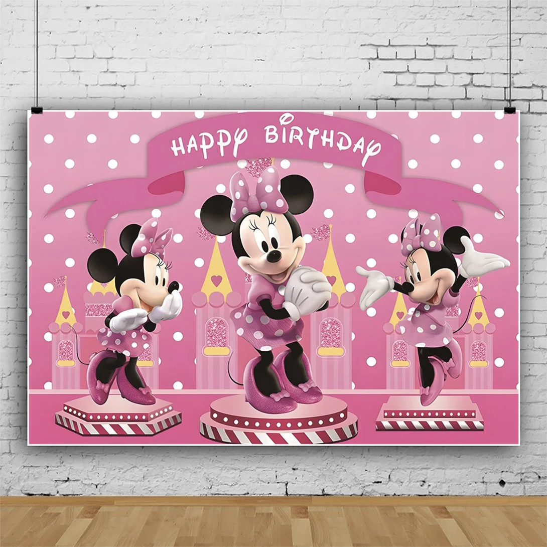 Minnie Mouse Photo Backdrop Background Photography Baby Shower Girl Birthday Party Decoration Props Supplies Photographic Studio