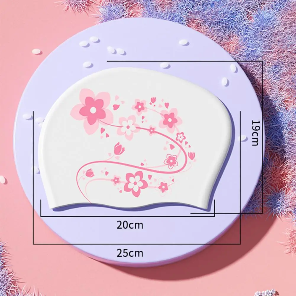 النساء السباحة قبعة مرنة سيليكون مقاوم للماء حماية الأذن السباحة بركة قبعة الأزهار طباعة السباحة الرياضة قبعات للفتيات النساء