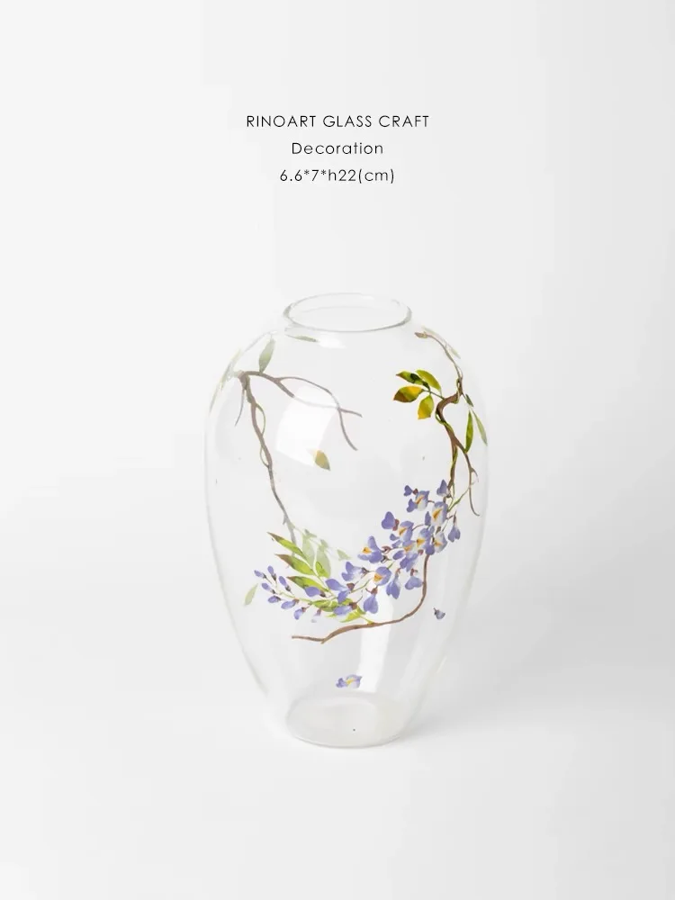 Rinoart Aesthetic Wisteria Flower Vase Transparent Glass Vase Flower Pot Plant Container Home Decoration Ornaments Craft Gifts