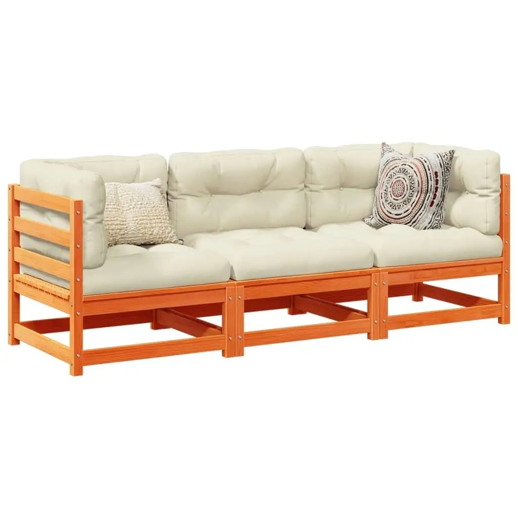 

Cozy 3 Piece Patio Sofa Set with Cushions Wax Brown Solid Pine Wood Furniture for Outdoor Relaxation