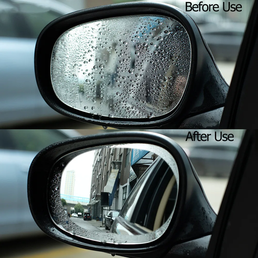 Car Rearview Mirror Film 2Pcs Side Window Rainproof Clear Film Anti Fog Window Mirror Protective Sticker