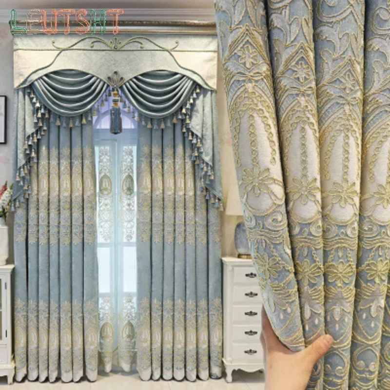 

Curtains for Living Room European Embroidered Flowers Curtain Decorate Bedroom Atmospheric Valance Windows Shading Bay Windows