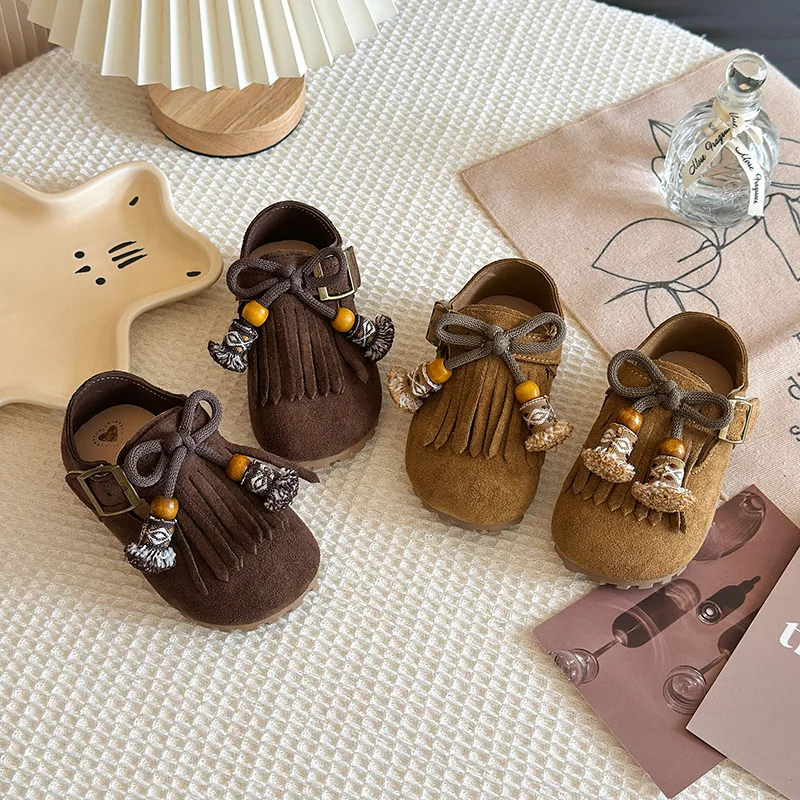 

Children Fringed Pendant Casual Pu Suede Leather Spring Autumn New Girls Fashion Tassel Mary Jane School Student Loafer