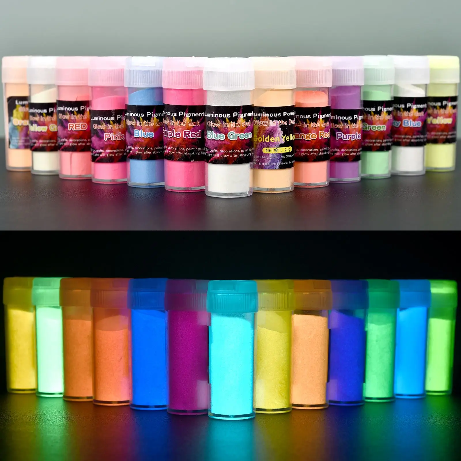 10g/20g pigmento de resina en polvo luminoso DIY Molde de resina Epoxy arte de uñas brillo en polvo que brilla en la oscuridad suministros de joyería