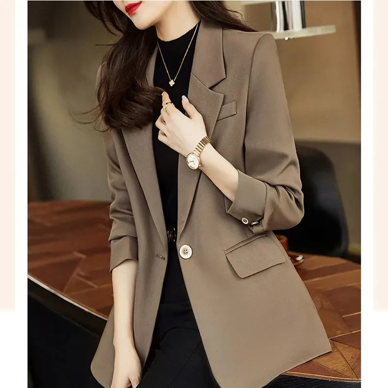 Spring Autumn New Women Leisure Loose Blazer High End Solid Color Long Sleeved Blazer Jacket Female Advanced Sense Suit Top Coat