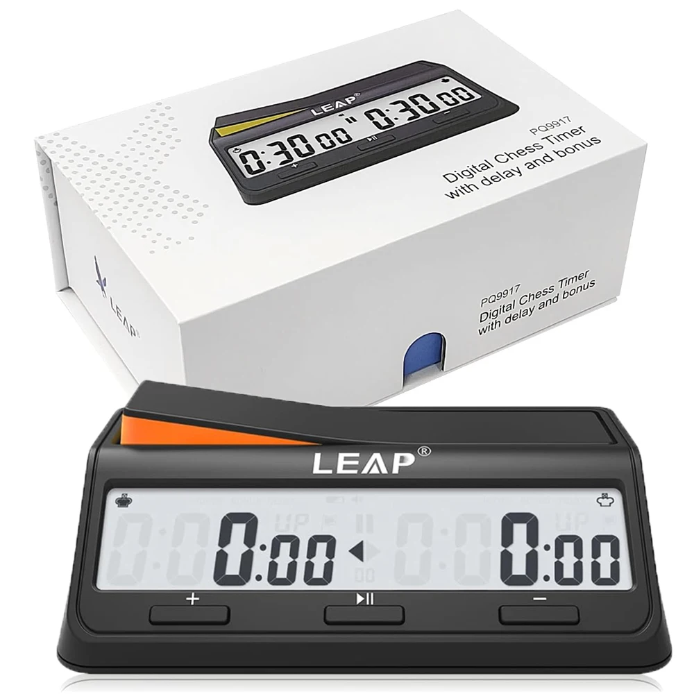 LEAP PQ9917 ساعة الشطرنج الرقمية لعبة الشطرنج ومؤقت الشطرنج مع مكافأة وتأخير العد التنازلي إنذار أسود/برتقالي #1