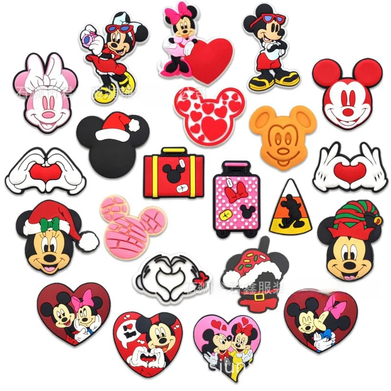 MINISO Cute Mickey & Minnie Christmas Shoe Charms Detachable PVC DIY Accessories For Clogs Sandals Gift For Xmas Party