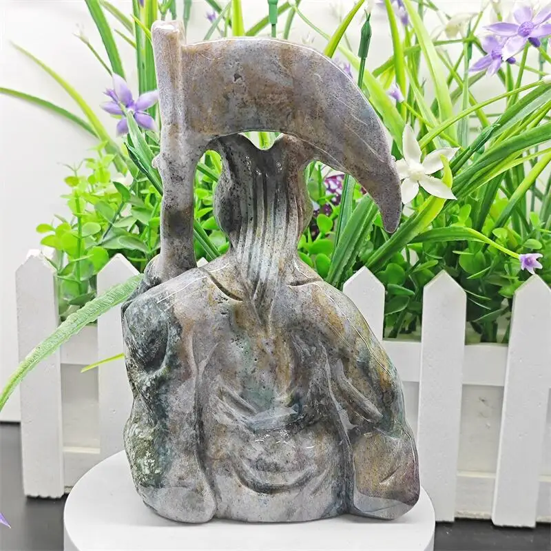 Natural Ocean Jasper Goat Dark Wizard Carving Statue Crafts Animal Polished Healing Figurine Home Ornament Gift 1PCS