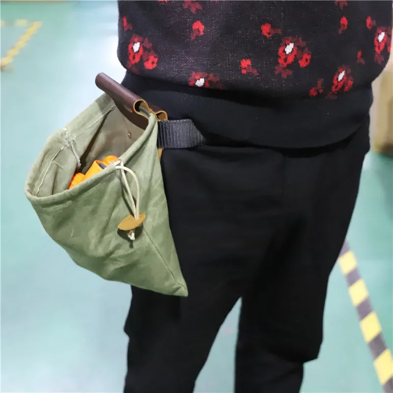 Premium Leather Canvas Foraging Bag Foldable Bag Mushroom Belt Bag Outdoor Camping Bag Fruit Picking Tactical Bag for Hiking