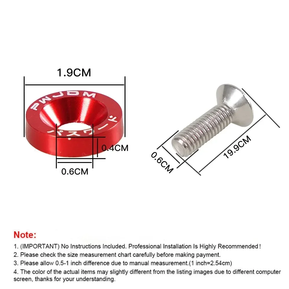 M6 Motor Car Modification Fasteners Fender Washer Bumper Bolts Engine Concave License Plate Gasket Screws Auto Parts Car Styling