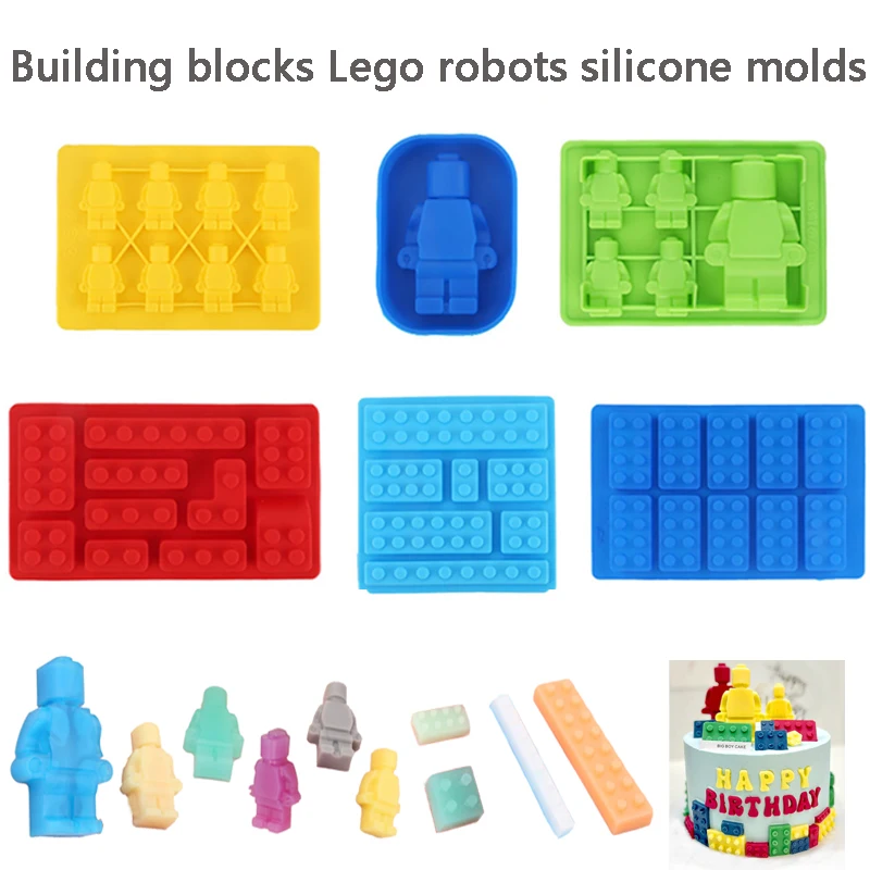 1PC Novo Modelo de Blocos de Montar Lego Robôs, Moldes de Silicone para Chocolate, Bolo, Gelo, Gelatina, DIY, Açúcar e Sabonete Artesanal