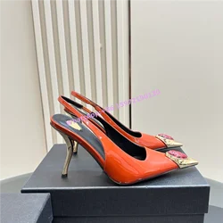 Rhinestone Square Metal Toe Pumps Slip On Slingback Mixed Color Fashion High Heels Sandals Summer Fashion Luxury Shoes 2025