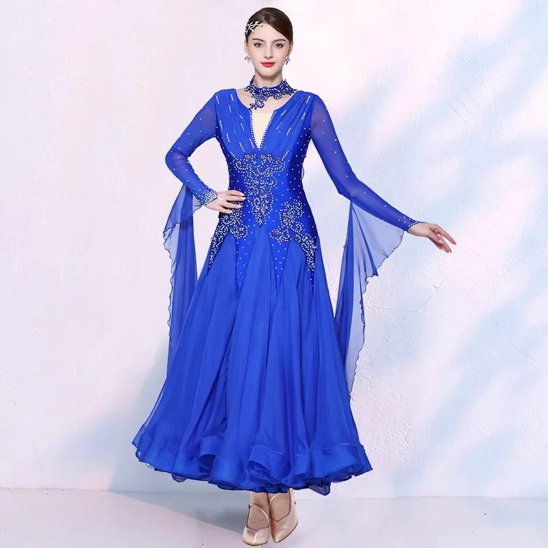 Abito da ballo da sala Concorso Prestazioni da donna Nuovo standard nazionale Valzer Amicizia Danza Abito altalena grande Maniche lunghe