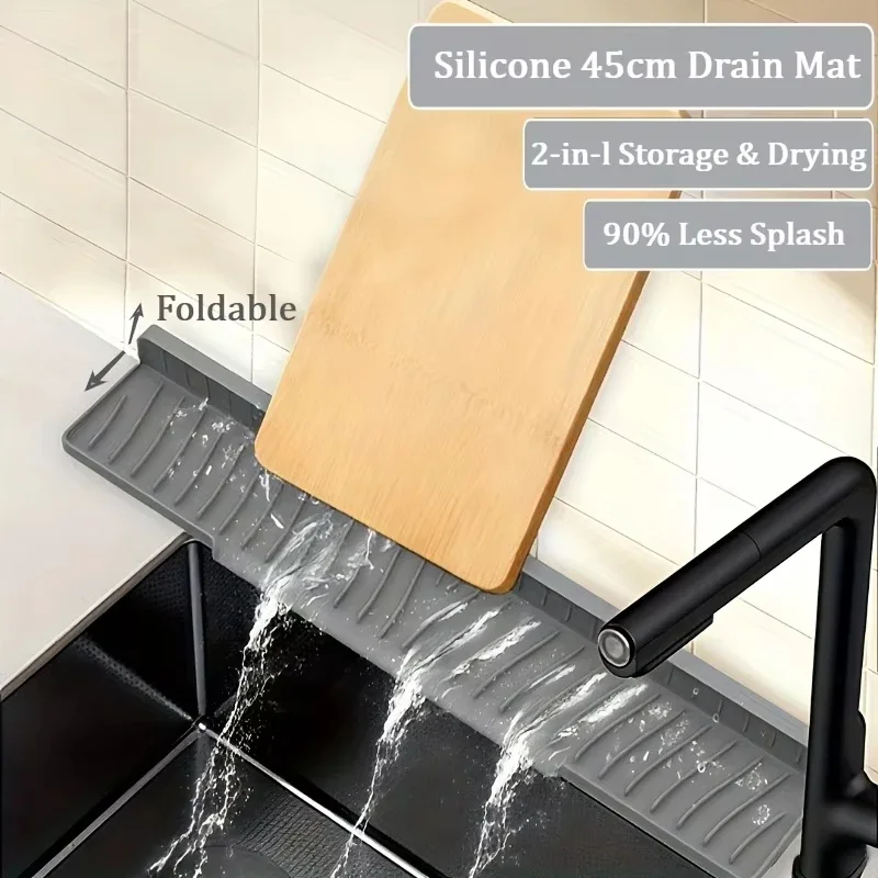 Foldable Silicone Sink Splash Guard Narrow Edge Drain Pad for Kitchen Sinks Bathroom Sink Protector Silicone Sink Splash Guard