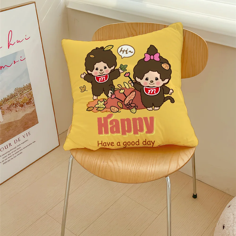 Cartoon M-Monchhichis Pillow Case Sofa Decorative Home Double-sided Printing Short Plush Cushion Cover