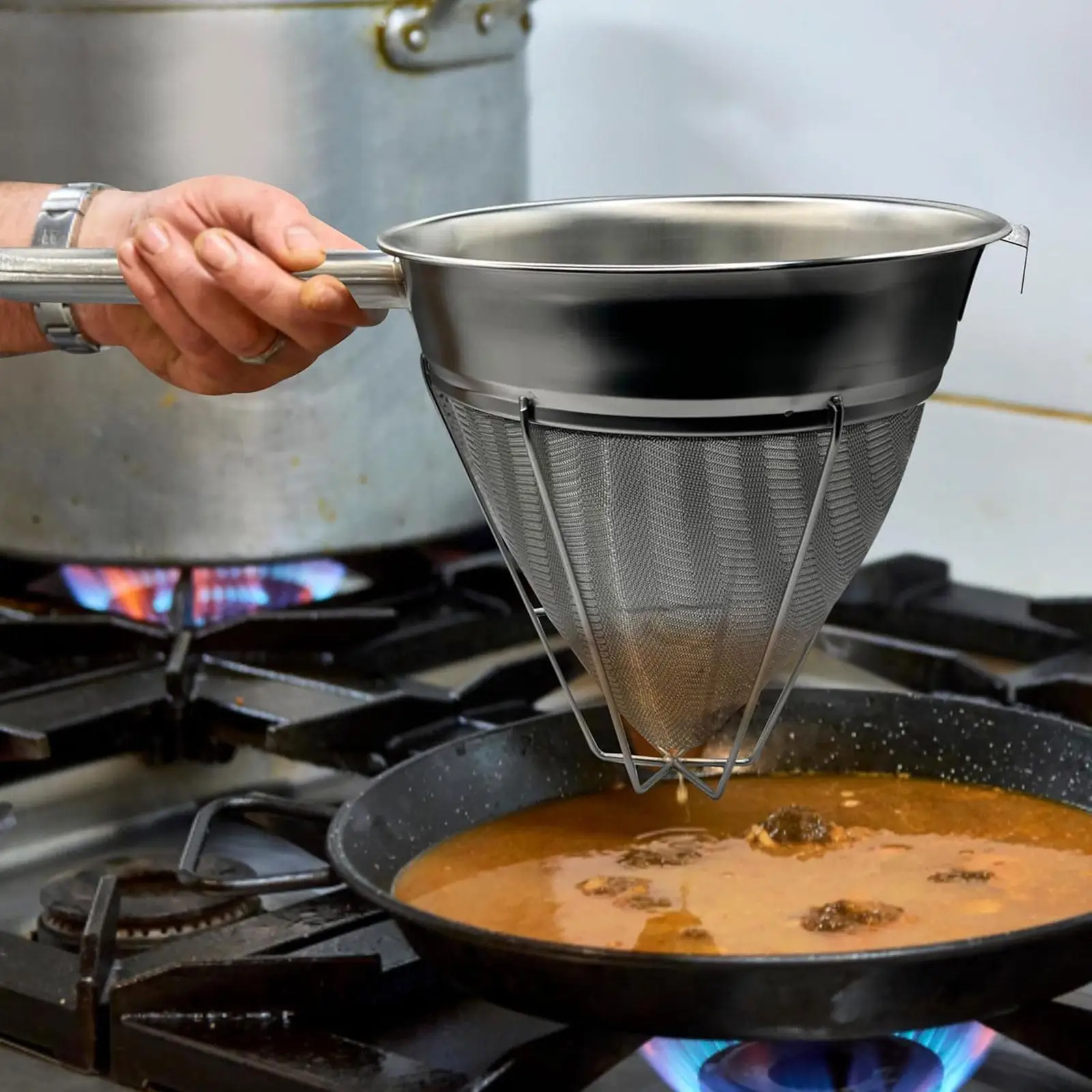 China Cap Strainer Funnel for Smooth Soups, Purees, , Sauces Cooking Filter Basket Colander Fine Mesh Reinforced Handle
