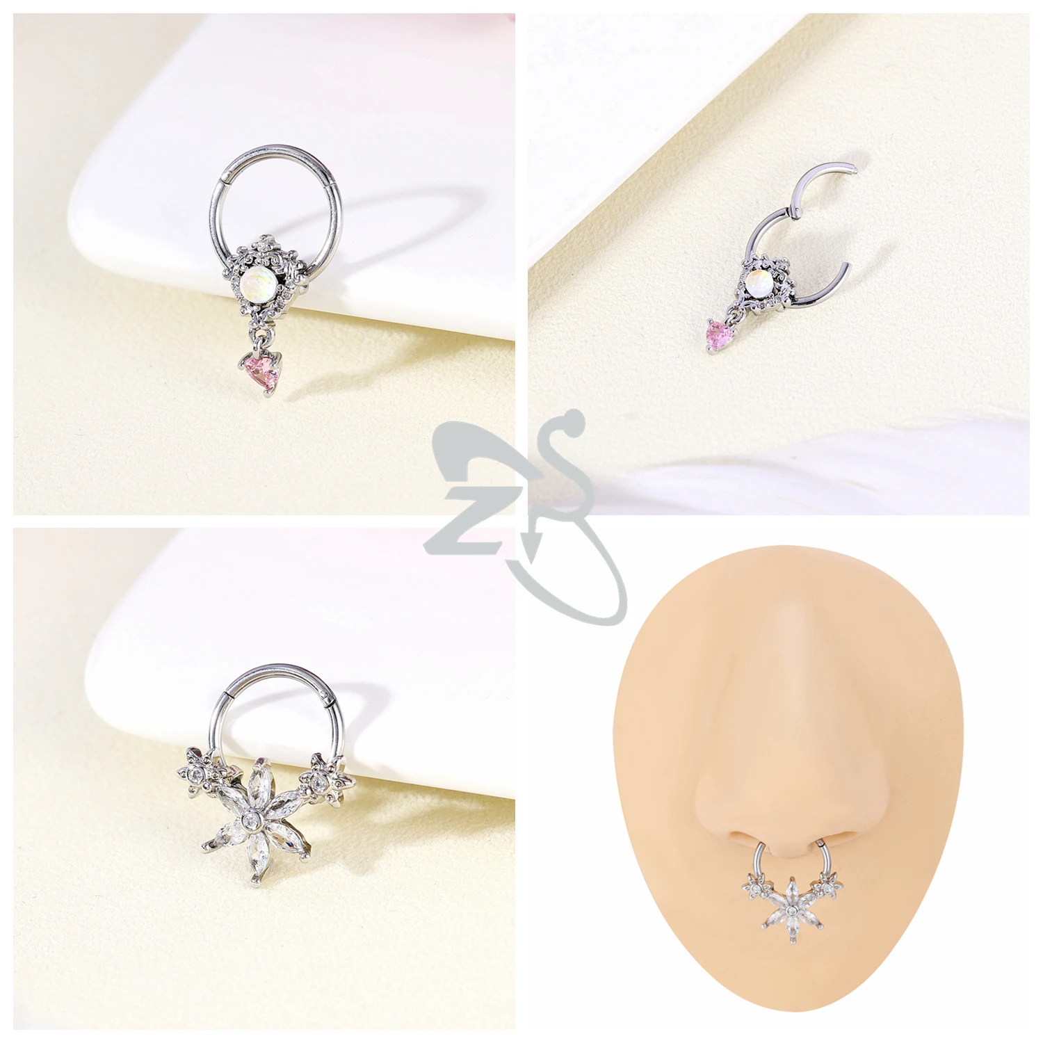 ZS 1 Stück süßer 16G Edelstahl Septum Ring Spinnennetz Herz Nasenloch Piercing CZ Kristall Ohr Helix Knorpel Ohrring Schmuck – Detail 12