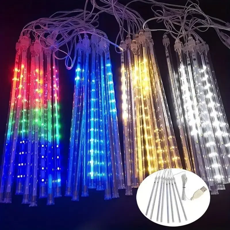 2026 زينة رمضان ضوء الشارع USB النيزك دش المطر LED الجنية سلسلة أضواء اكليل الزفاف زينة حفلة عيد الميلاد