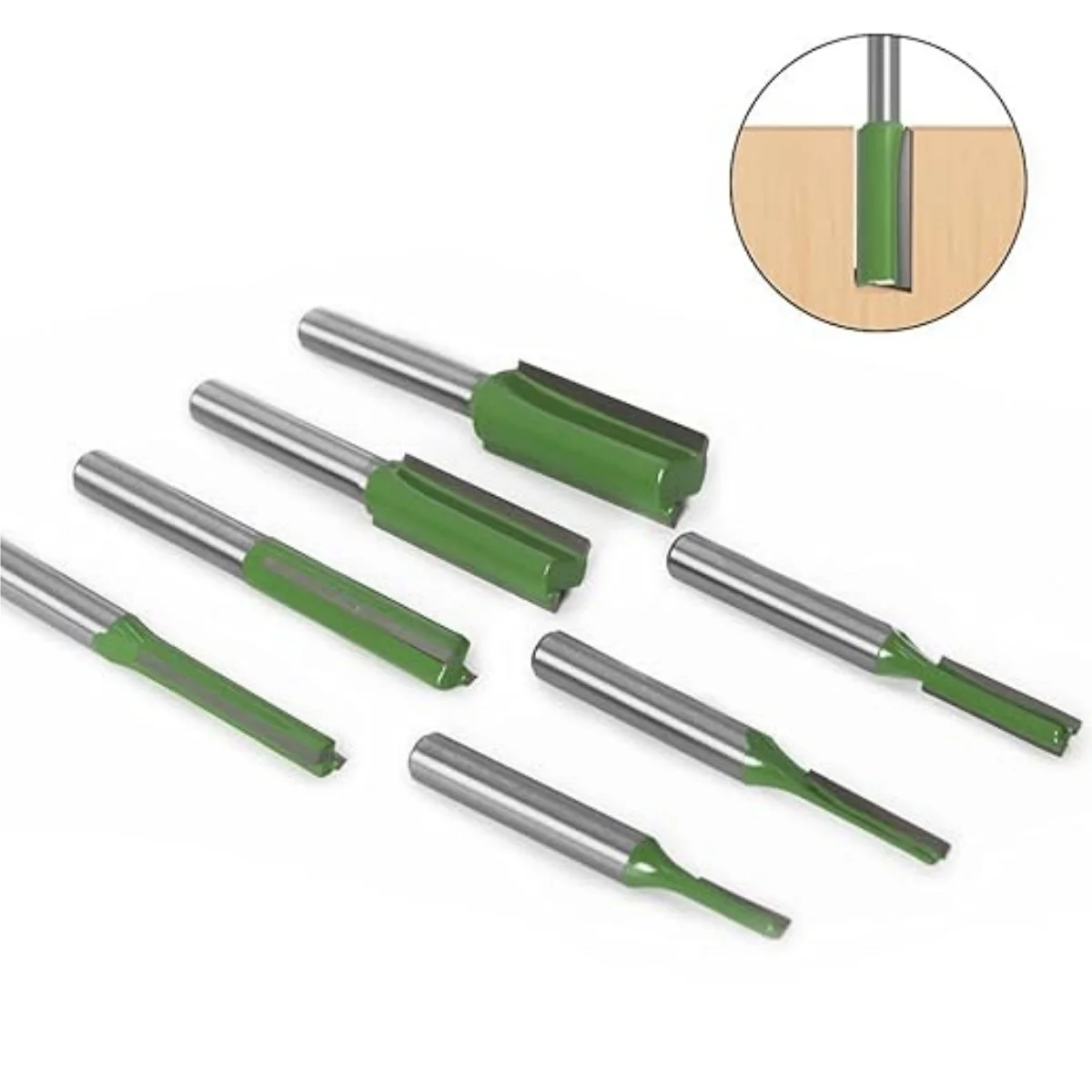 7 peças 1/4 "haste dupla e única flauta reta conjunto de brocas de roteador, 3/4/5/6/8/10/12mm de diâmetro de corte cortador de madeira