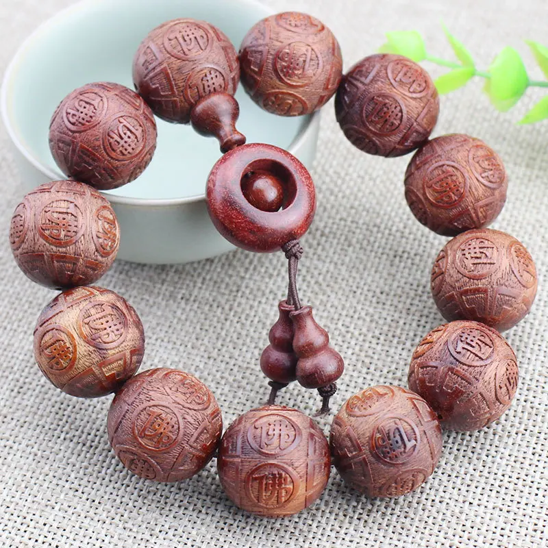 Factory Wholesale Red Sandalwood Bracelet Carving Rosary Wooden String Crafts African Rosewood Men and Women Jewelry Gift Live W