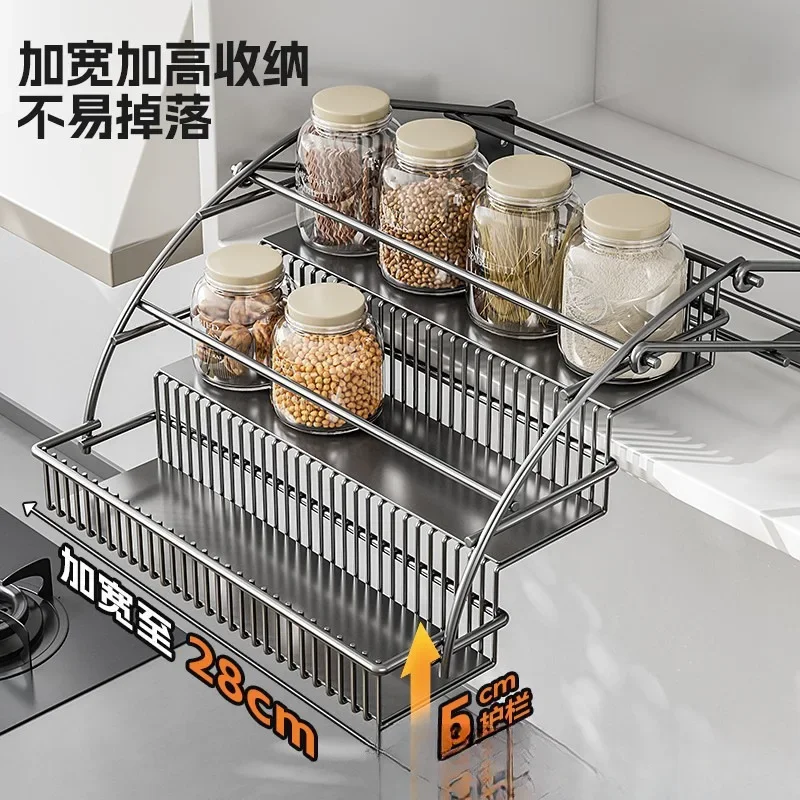 Kitchen cabinets Telescopic top cabinets Seasoning basket hanging cabinets Lifting basket rack storage Pull-up and drop-down