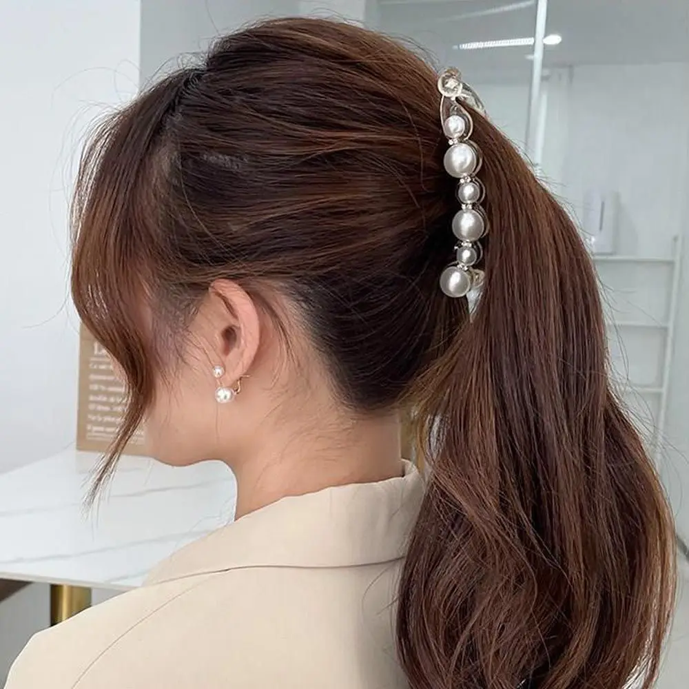 Sweet Headwear Hairpins Pearl Crystal Zircon Vertical Clamp Korean Hair Clips Women Banana Clips Ponytail Holder